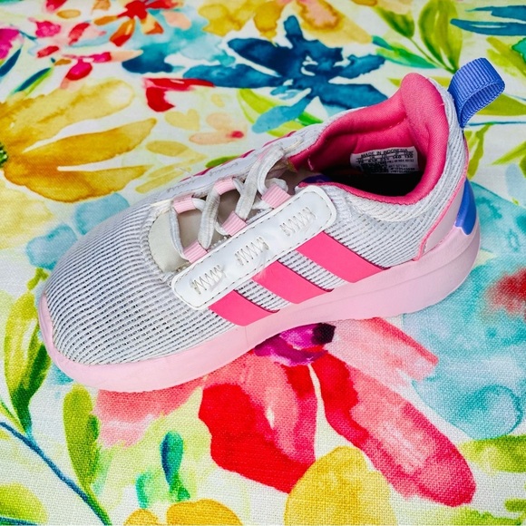 Adidas Pink, Purple & White Little Girl Sneakers Althletic Shoes size 7 - Picture 3 of 10